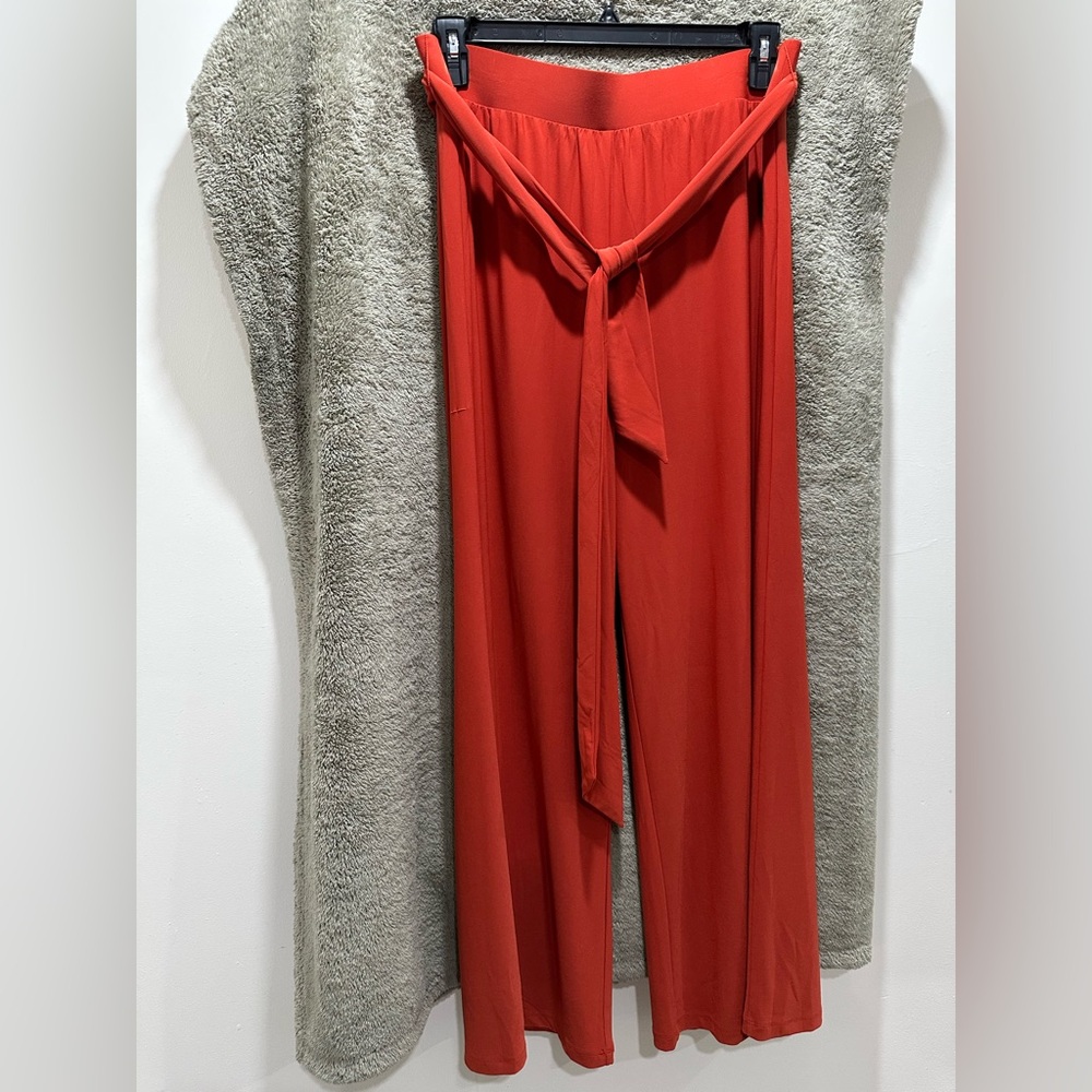 Cato Rust color Wide-Leg Pants with Tie Belt